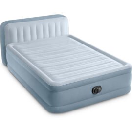 Dura-Beam Deluxe Plush Air Mattress with Headboard: Fiber-Tech – Queen Size – Built-in Electric Pump